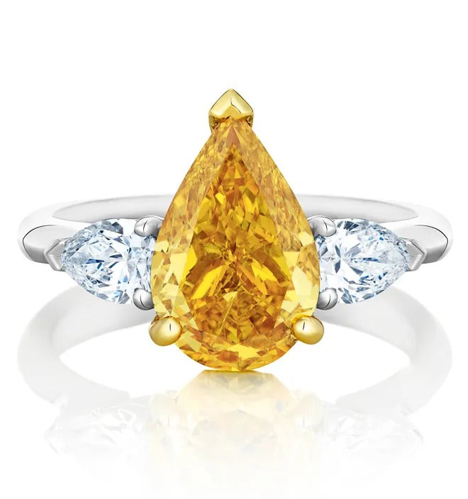 GRAFF PROMISE PEAR SHAPE YELLOW SILVER DIAMOND RING