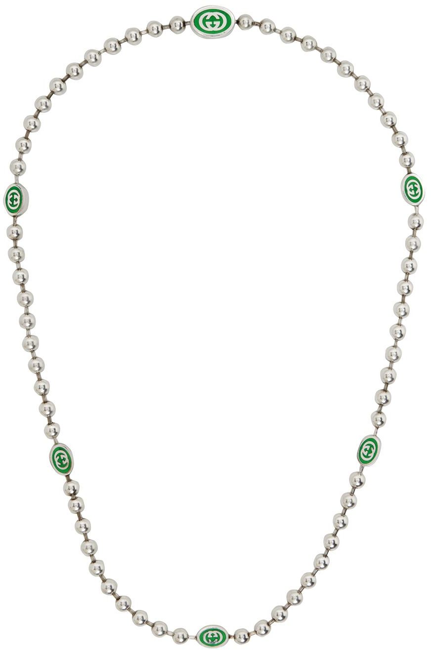 GUCCI INTERLOCKING G BOULE CHAIN NECKLACE SILVER