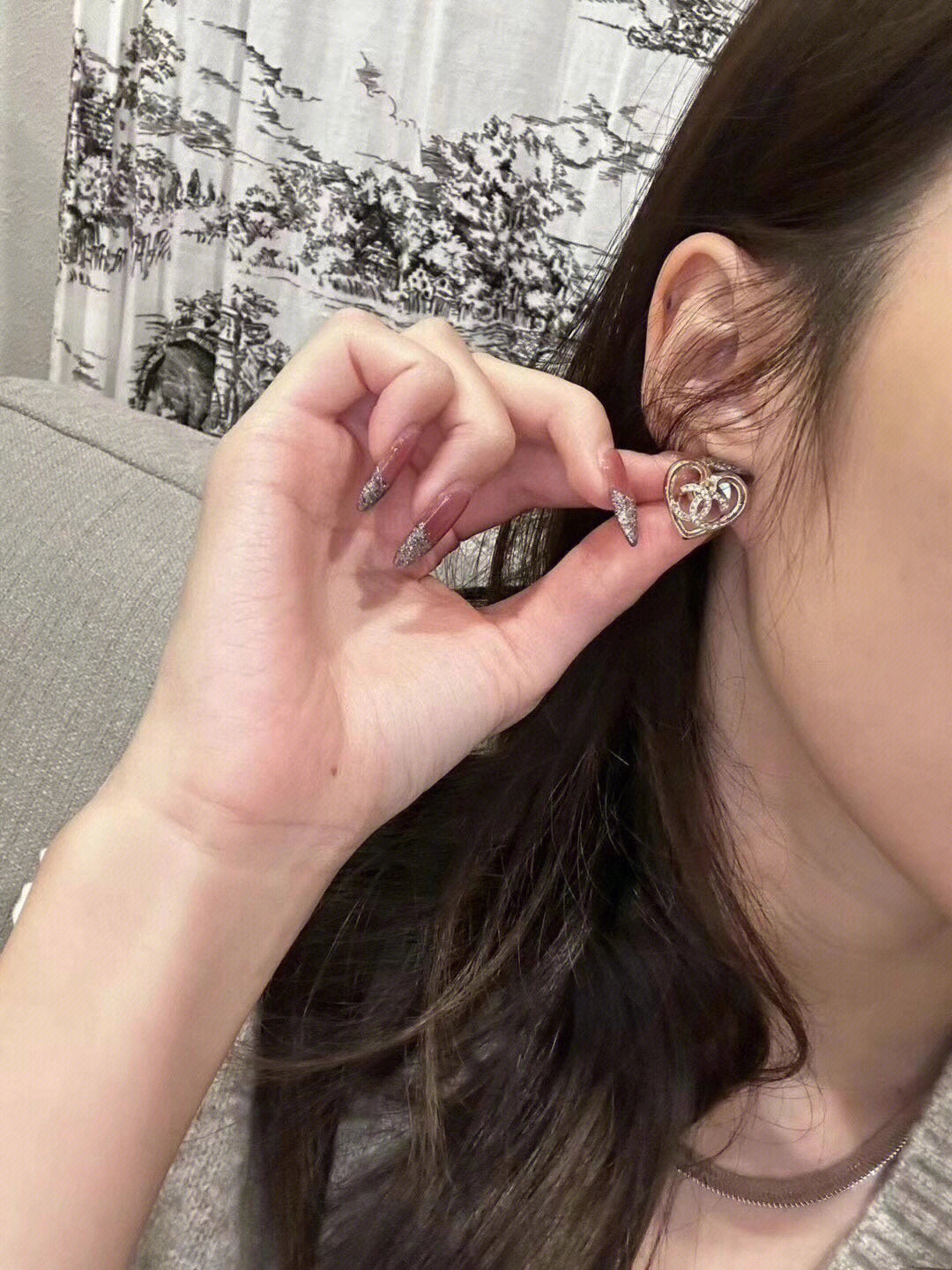 Chanel Diamond Heart Light Gold Earrings