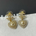 Chanel Logo Diamond Paved Heart Mop Drop Earrings