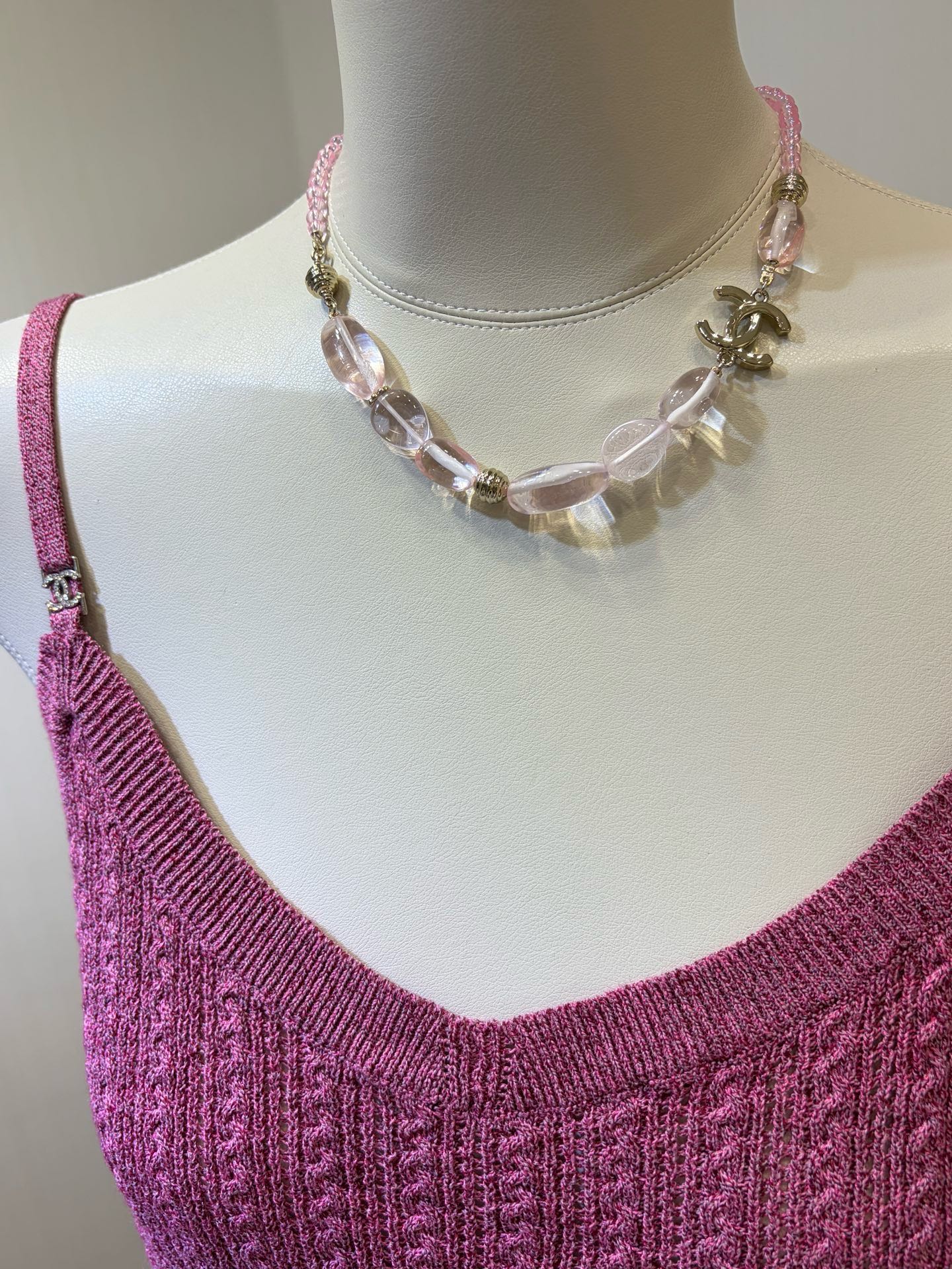 Chanel 2026 Double C Pink Acrylic Beaded Necklace