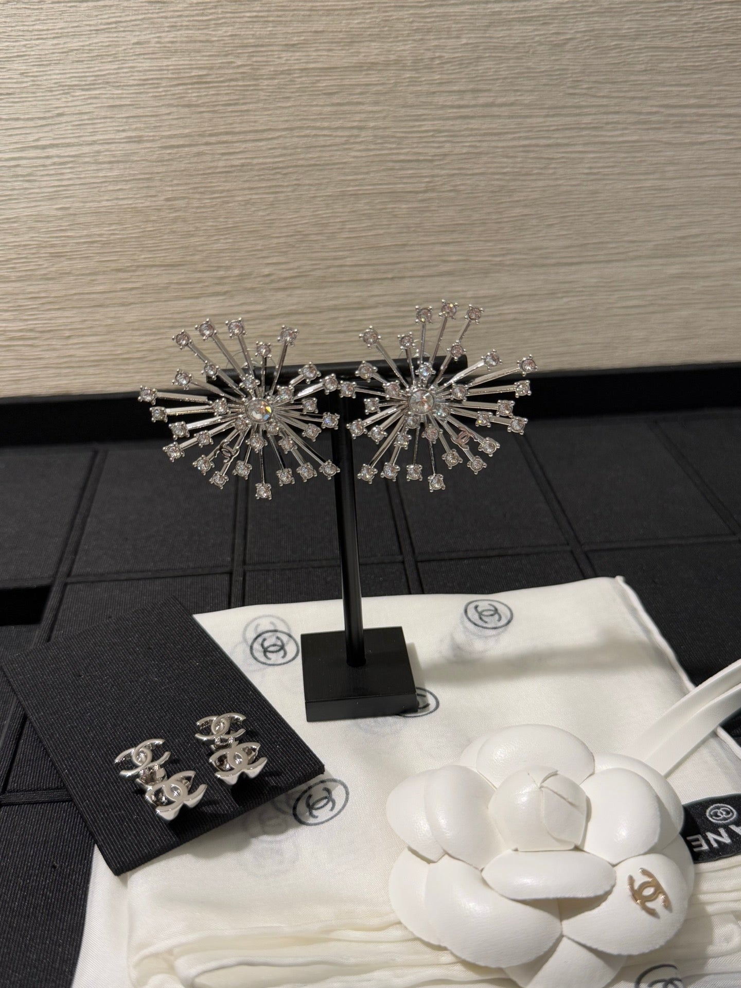Chanel 2026 Sparkling Crystal Double C Firework Earrings