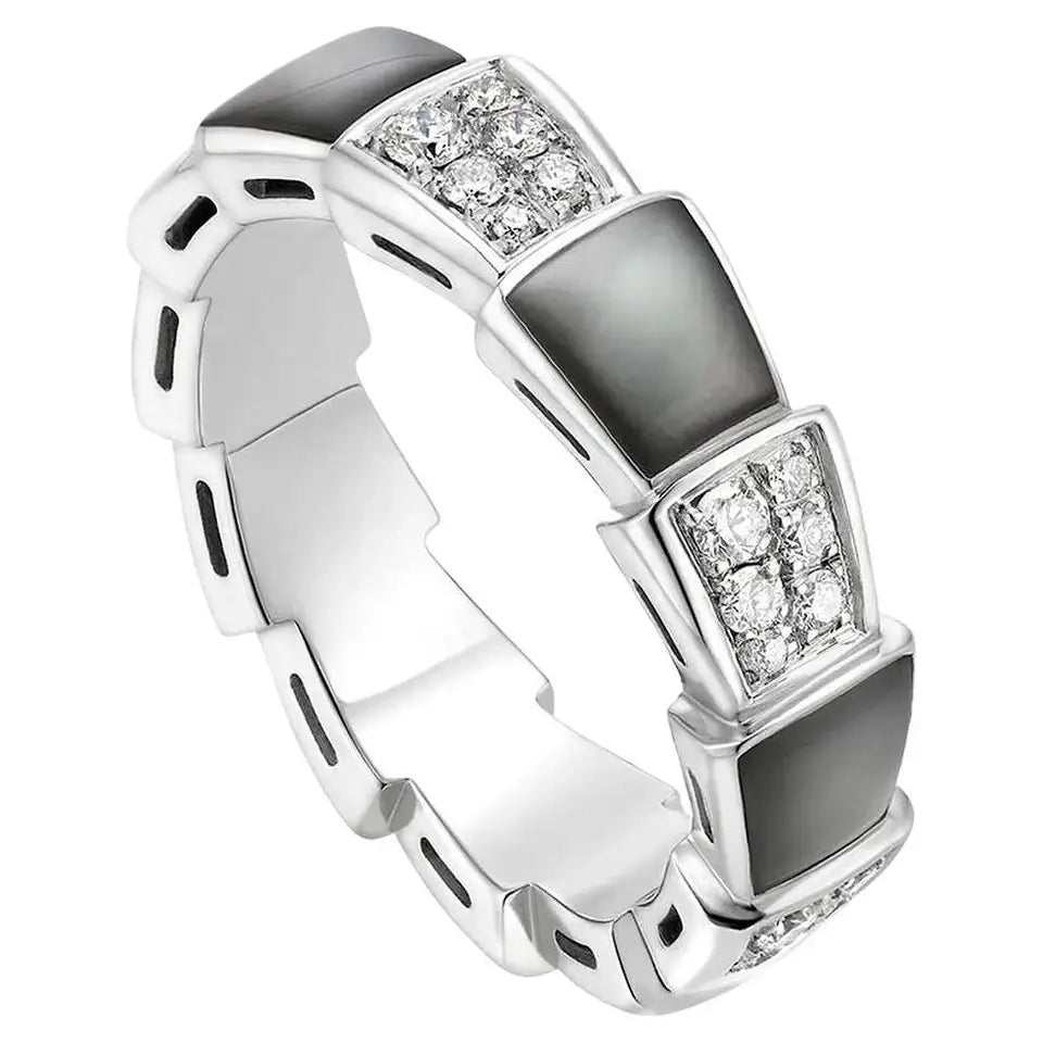 BVLGARI SERPENTI RING SILVER DIAMOND BLACK MOP 4MM
