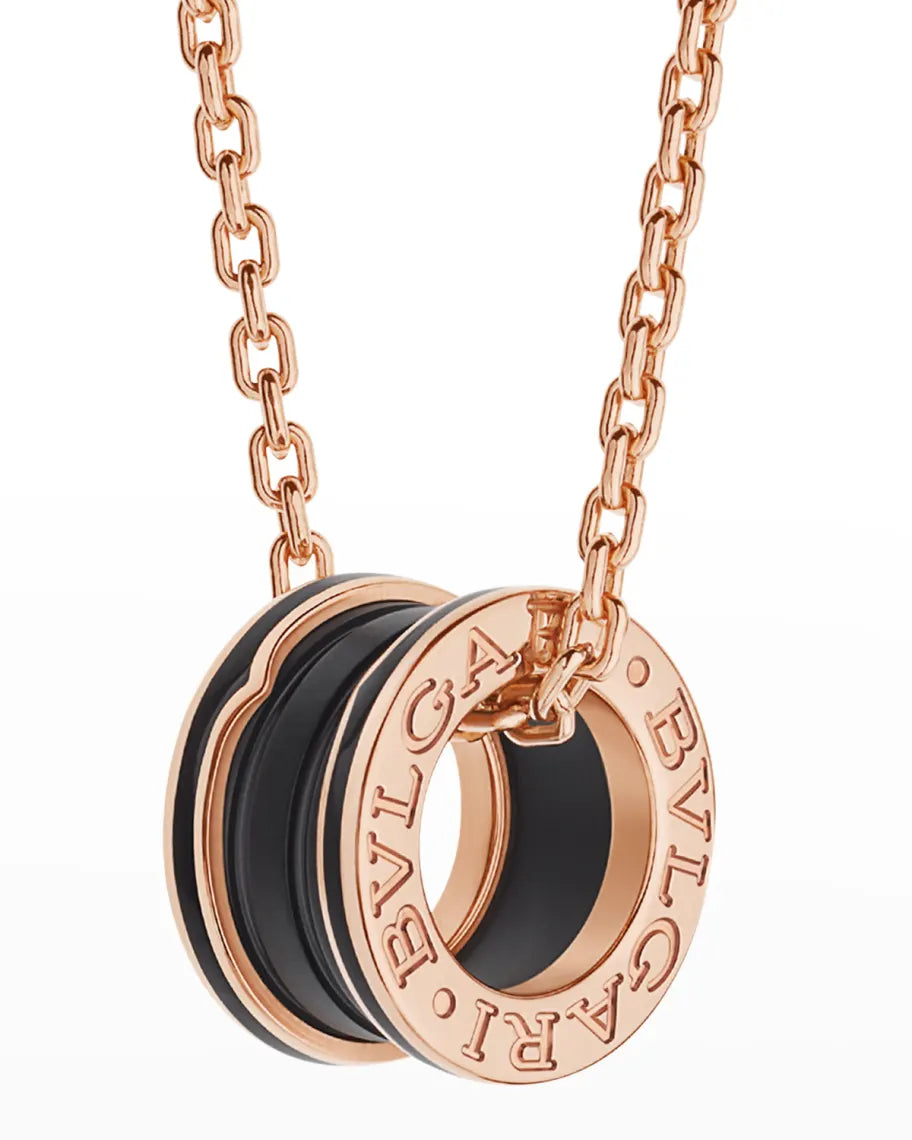 BVLGARI ZERO 1 BLACK CERAMIC PINK GOLD NECKLACE