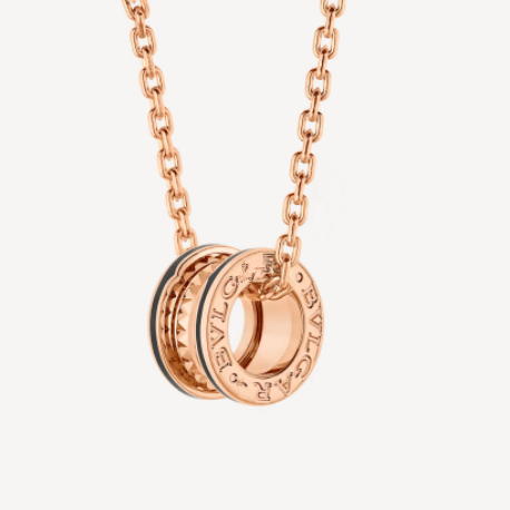 BVLGARI ZERO 1 ROCK PEDANT PINK GOLD BLACK NECKLACE