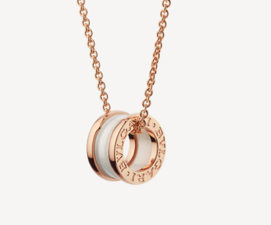 BVLGARI ZERO 1 WHITE CERAMIC PINK GOLD NECKLACE