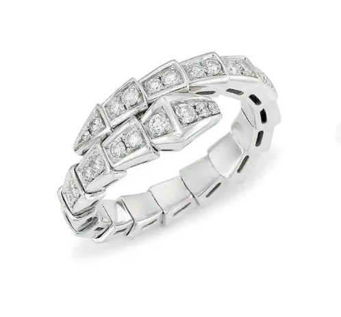 BVLGARI SERPENTI RING SILVER DIAMOND PAVED 4MM