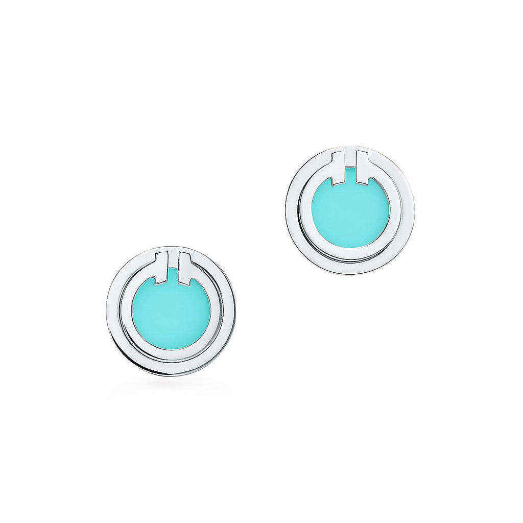 TIFFANY TURQUOISE CIRCLE WHITE GOLD EARRINGS