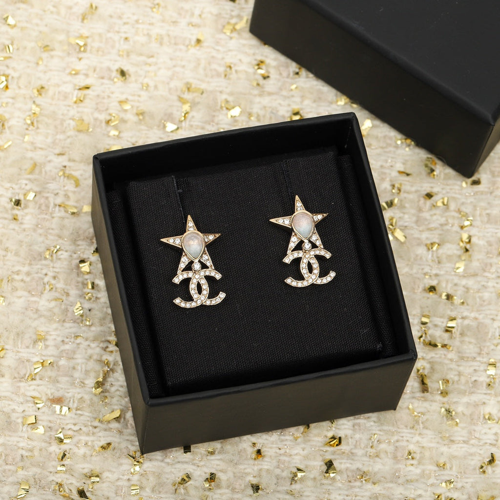 Chanel Double C Gold Star Earrings