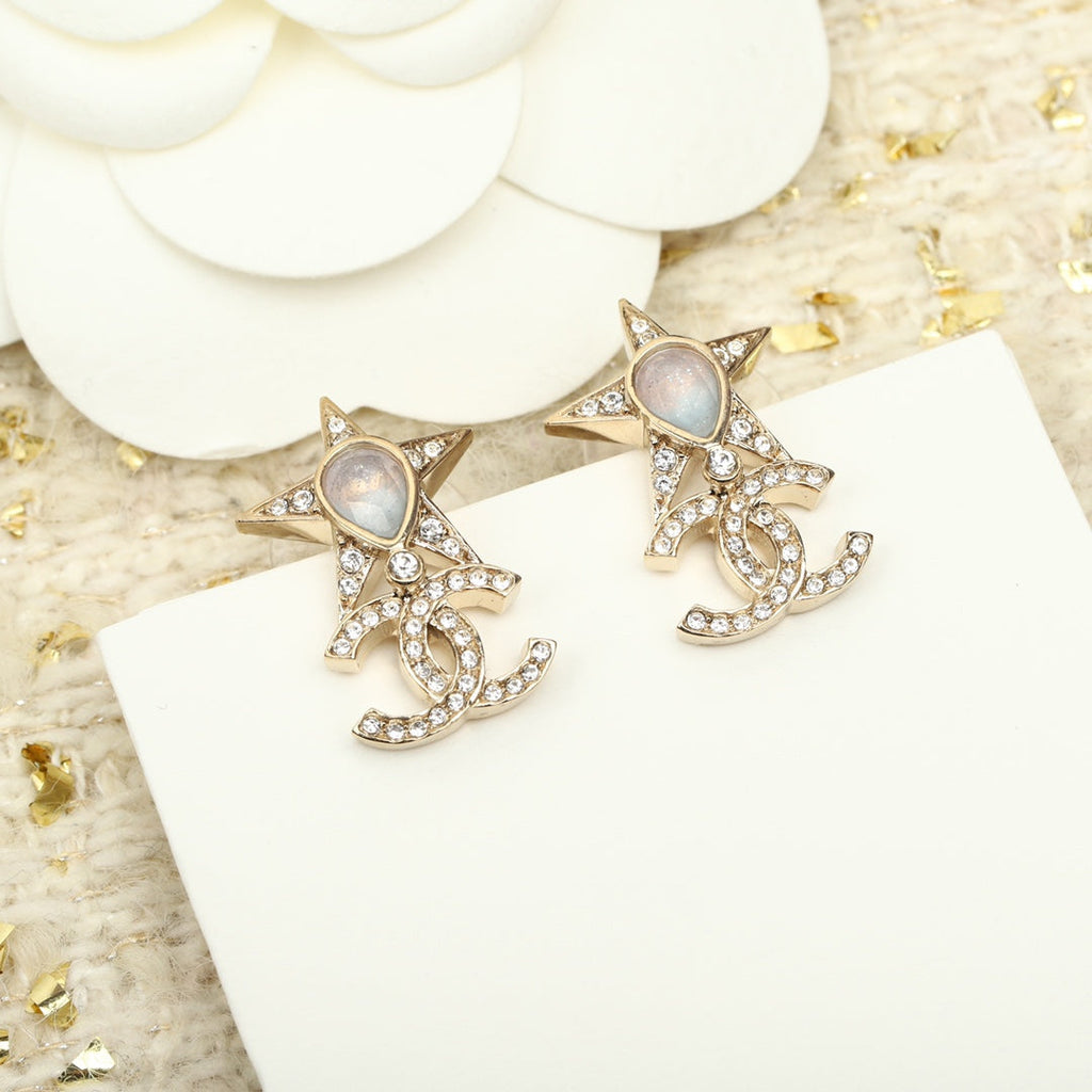 Chanel Double C Gold Star Earrings