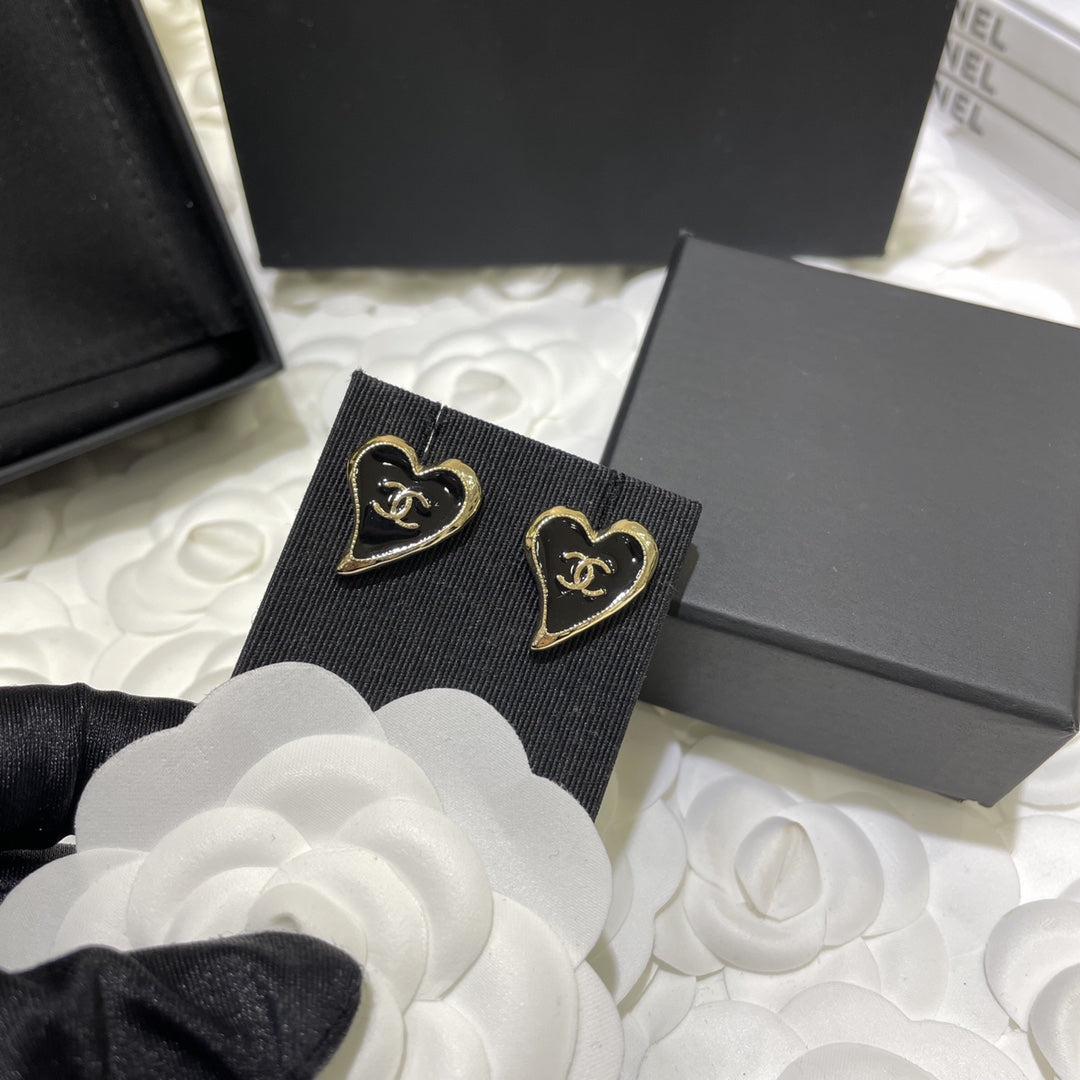 Chanel Double C Gold Love Heart Earrings