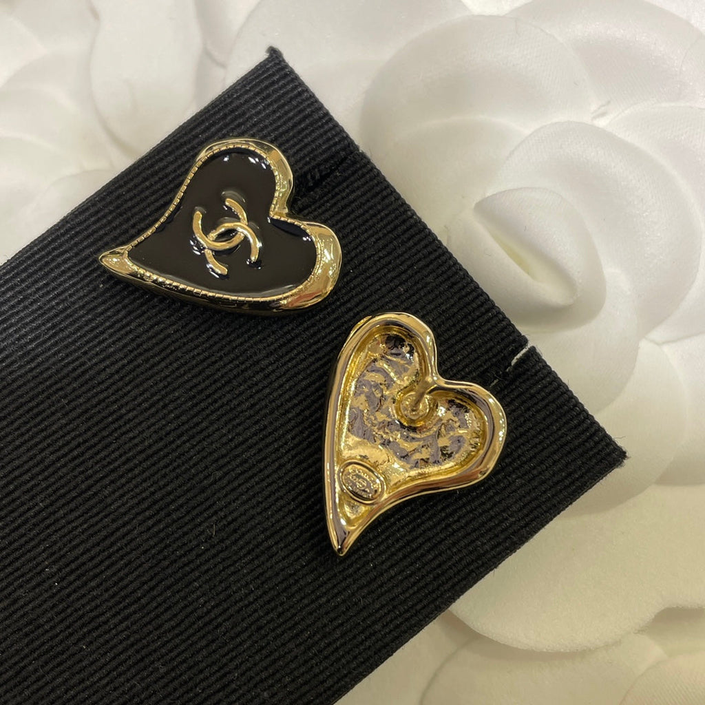 Chanel Double C Gold Love Heart Earrings