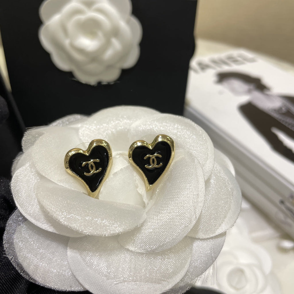 Chanel Double C Gold Love Heart Earrings