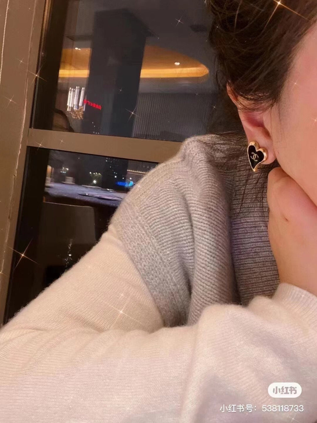 Chanel Double C Gold Love Heart Earrings