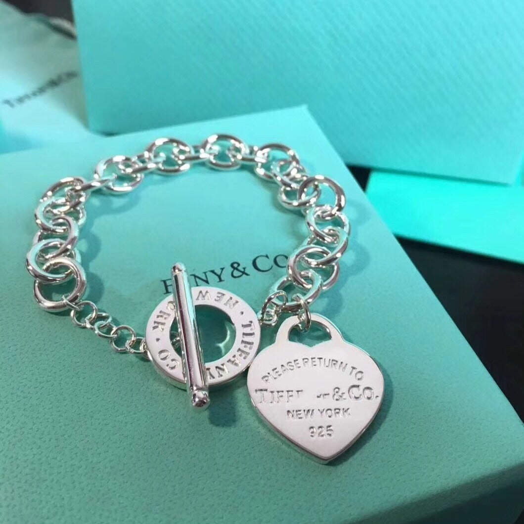 TIFFANY LOVE HEART PIN BUCKLE RETURN TO TIF SILVER BRACELET