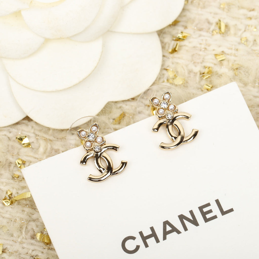 Chanel Fragrant Flower Double C Gold Earrings