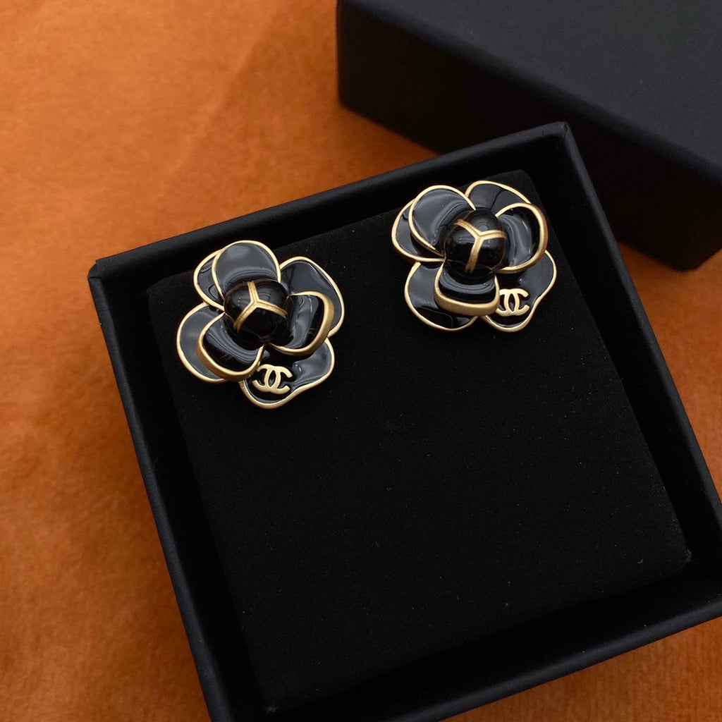 Chanel Double C New Camellia Gold Earrings