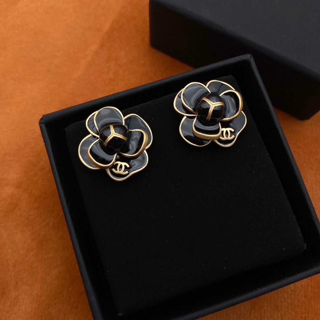 Chanel Double C New Camellia Gold Earrings