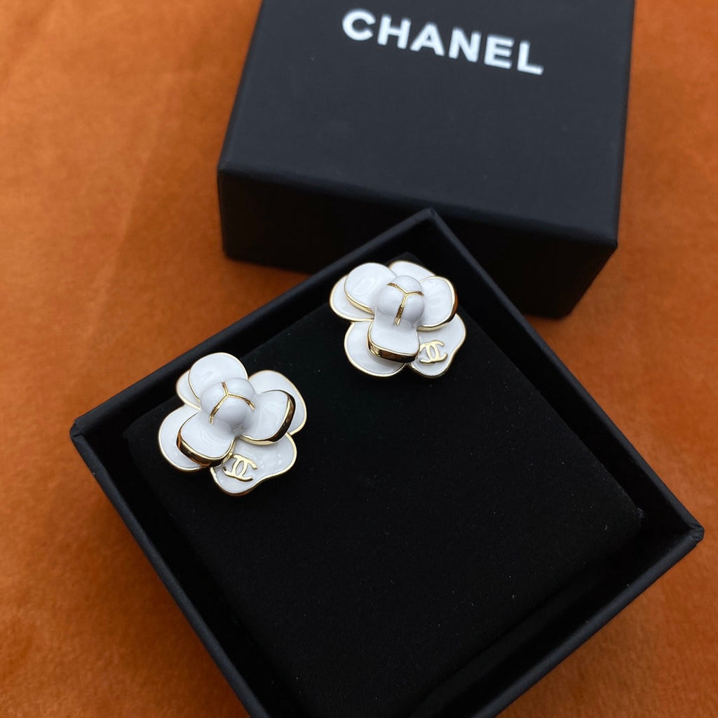 Chanel Double C New Camellia Gold Earrings