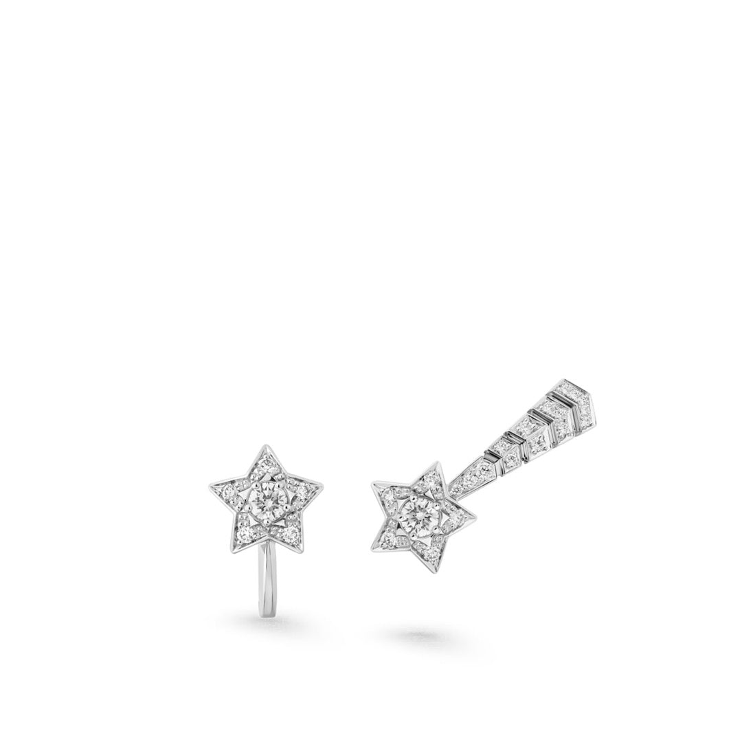 Chanel Comette Etoille Diamonds Flug Silver Earrings