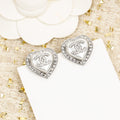 Heart Chanel Diamonds Around Stud Silver Earrings