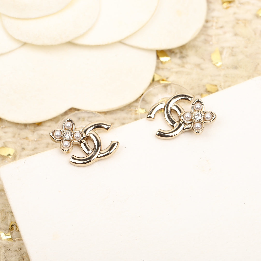 Chanel Double C Flower Gold Earrings