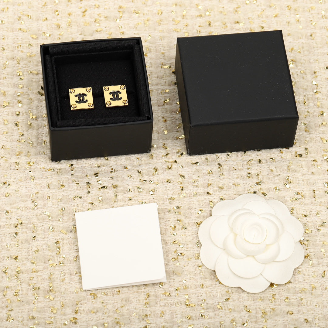 Square Chanel Gold Earrings