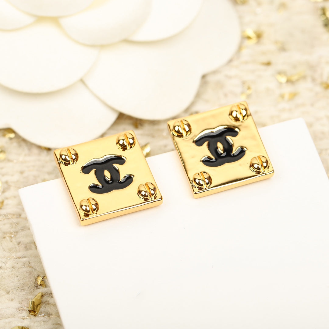 Square Chanel Gold Earrings