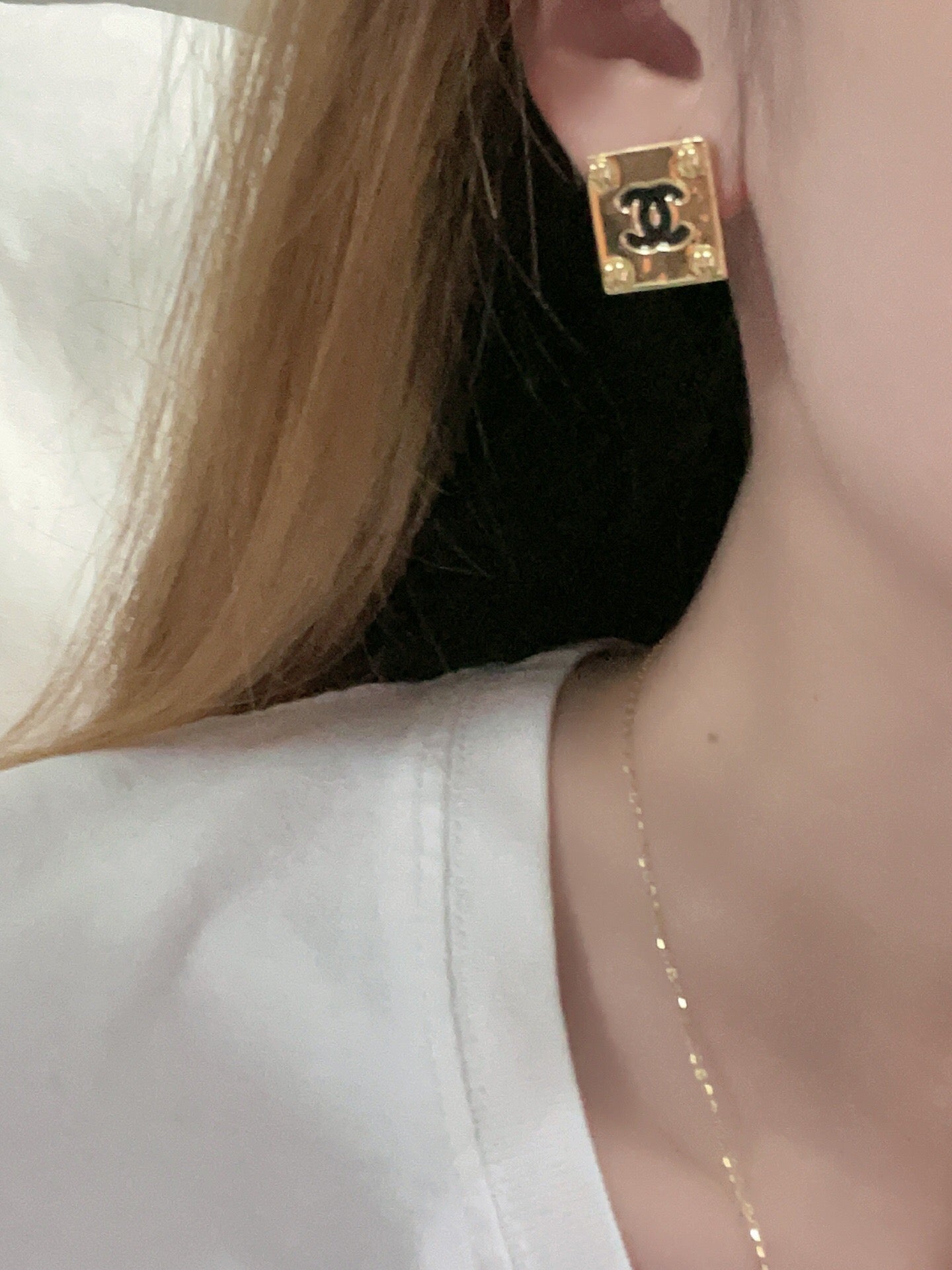 Square Chanel Gold Earrings