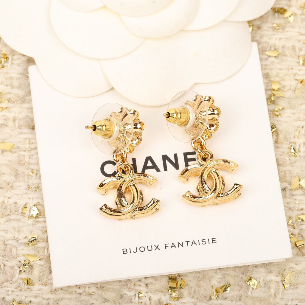 Sunflower Chanel Gold Mutil Diamonds Drop Earrings