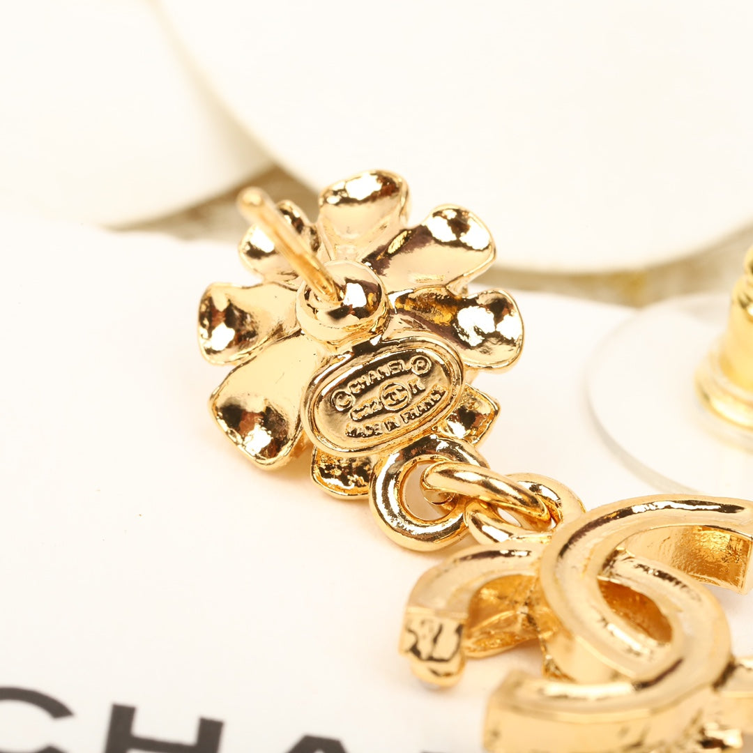 Sunflower Chanel Gold Mutil Diamonds Drop Earrings