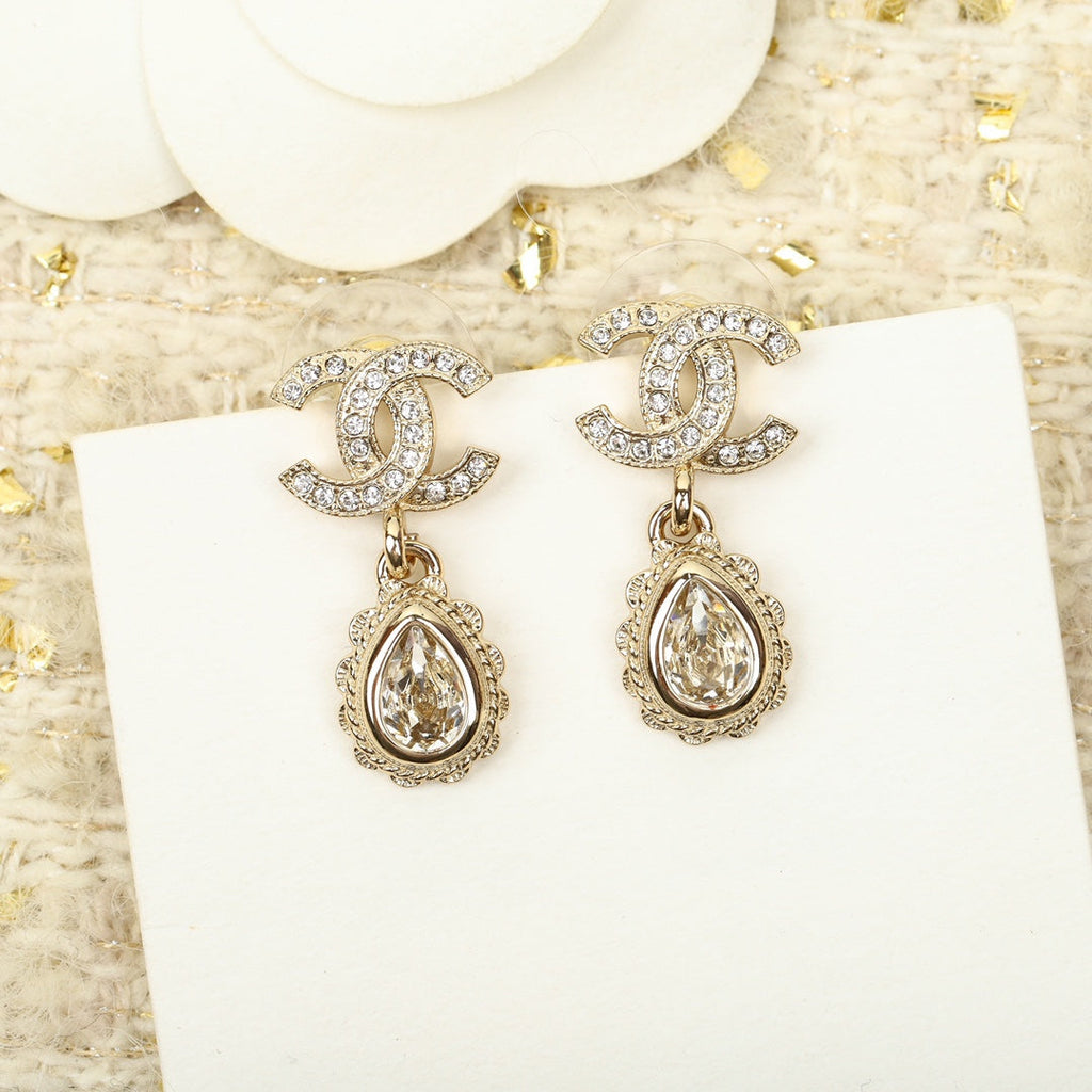 Chanel Double C Diamonds Teardrop Earrings