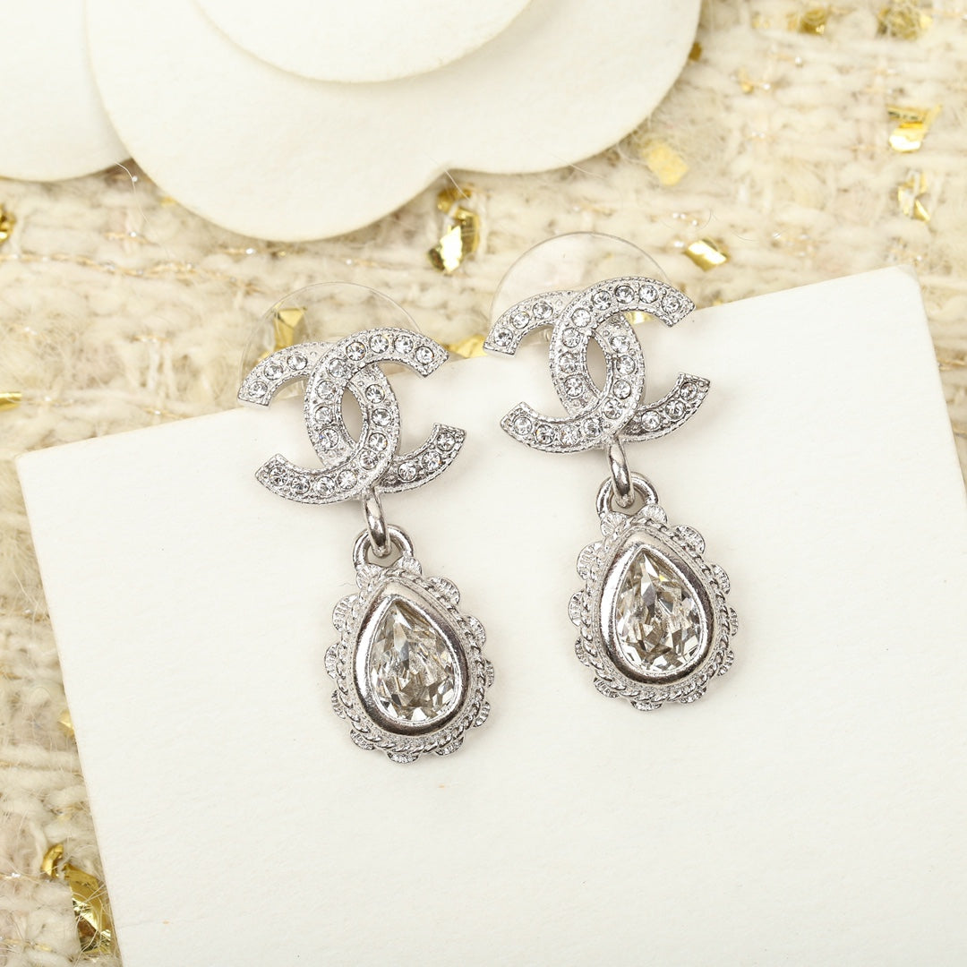 Chanel Double C Diamonds Teardrop Earrings