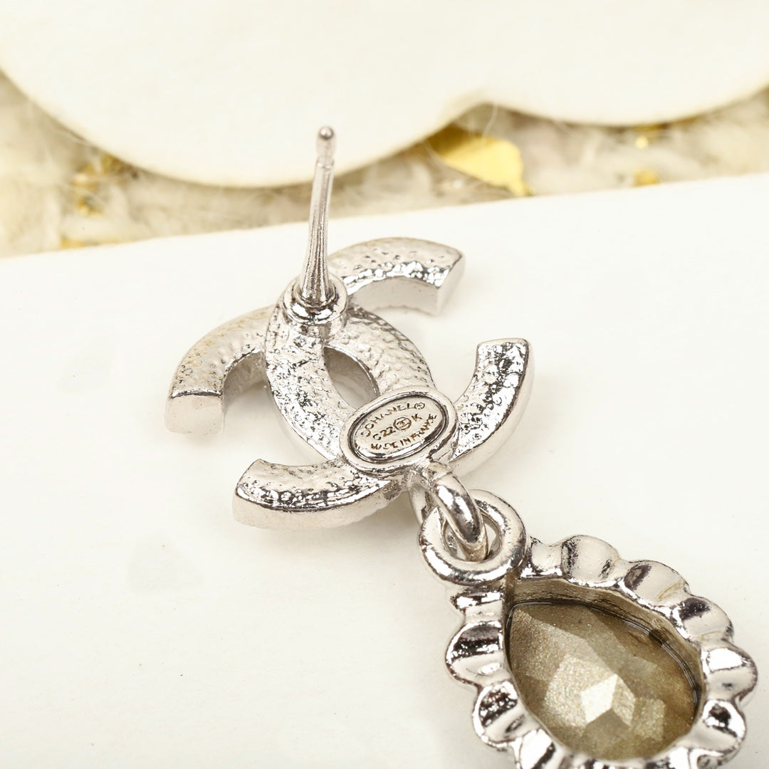 Chanel Double C Diamonds Teardrop Earrings