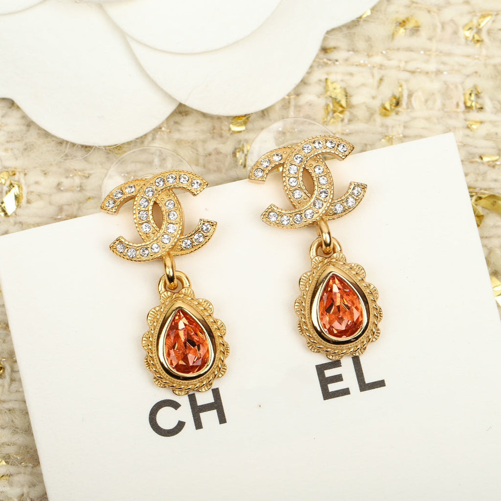 Chanel Double C Diamonds Teardrop Earrings