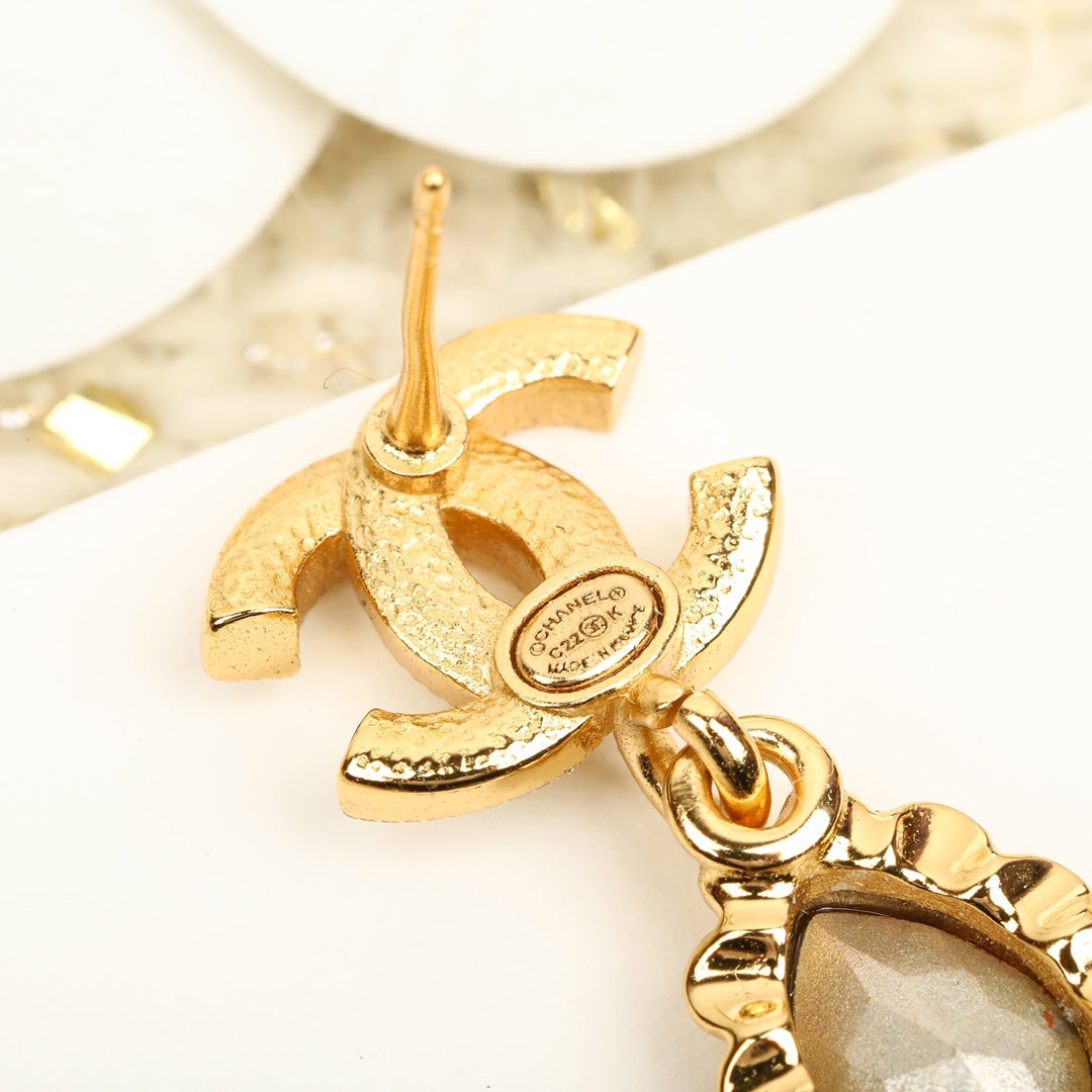 Chanel Double C Diamonds Teardrop Earrings