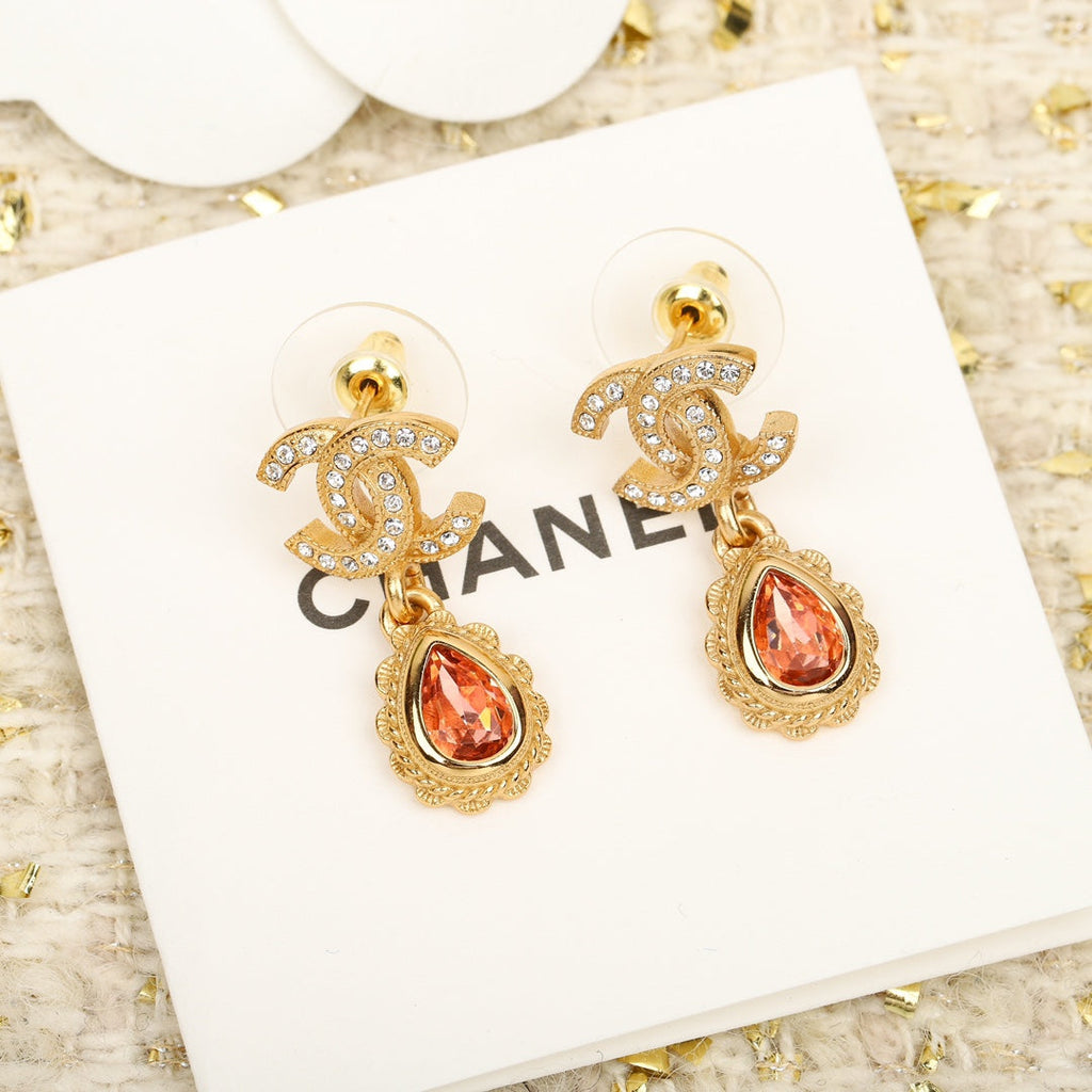 Chanel Double C Diamonds Teardrop Earrings