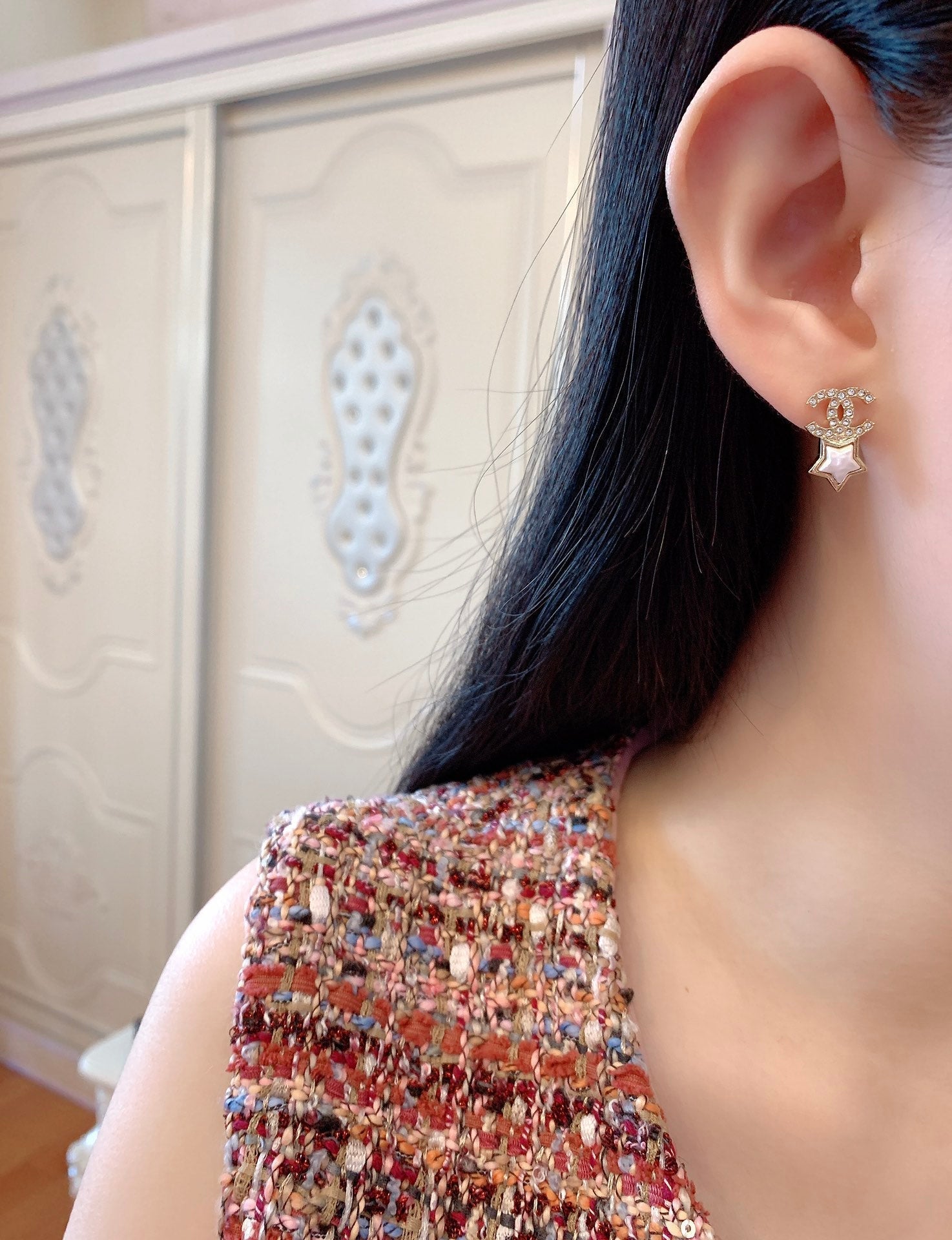Chanel Double Heart Chanel Diamonds Silver Earrings
