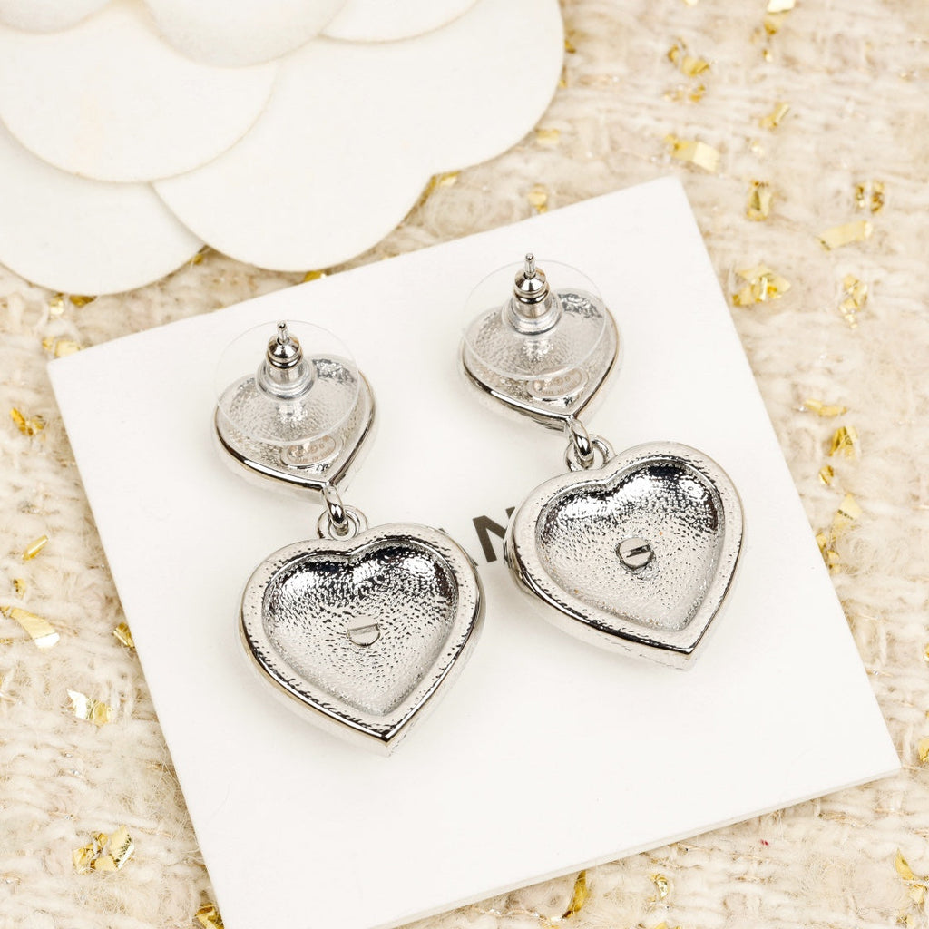 Chanel Double Heart Chanel Diamonds Silver Earrings