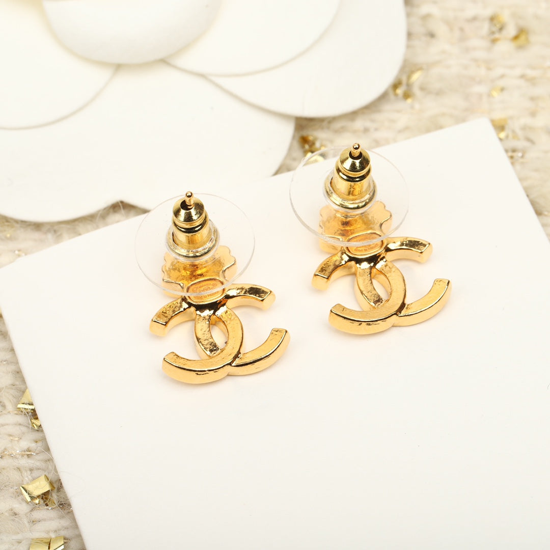 Chanel Vintage Double C Gold Diamonds Earrings