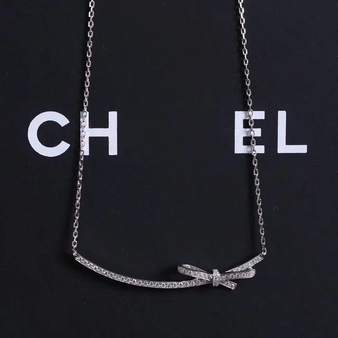 Chanel Ruban Bow Silver Diamond Necklace