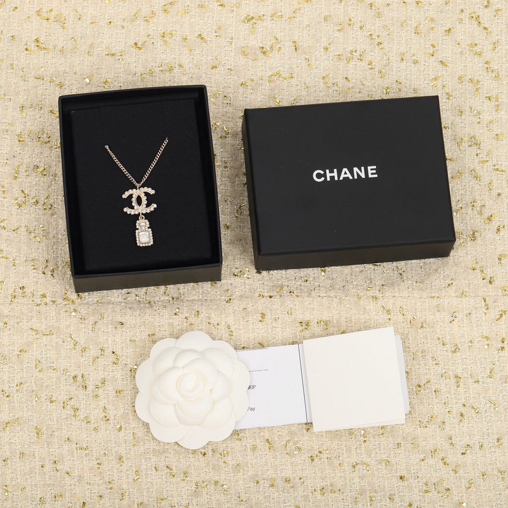 Chanel Perfume Bottle Pendant Gold Necklace