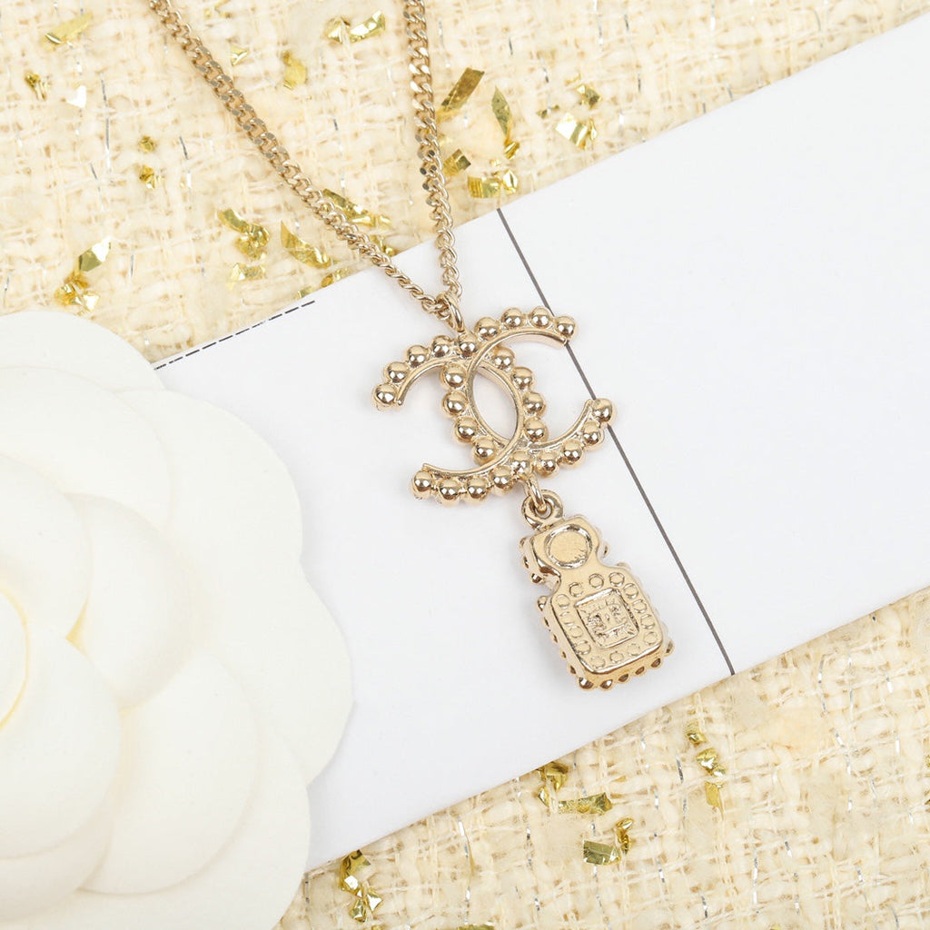 Chanel Perfume Bottle Pendant Gold Necklace