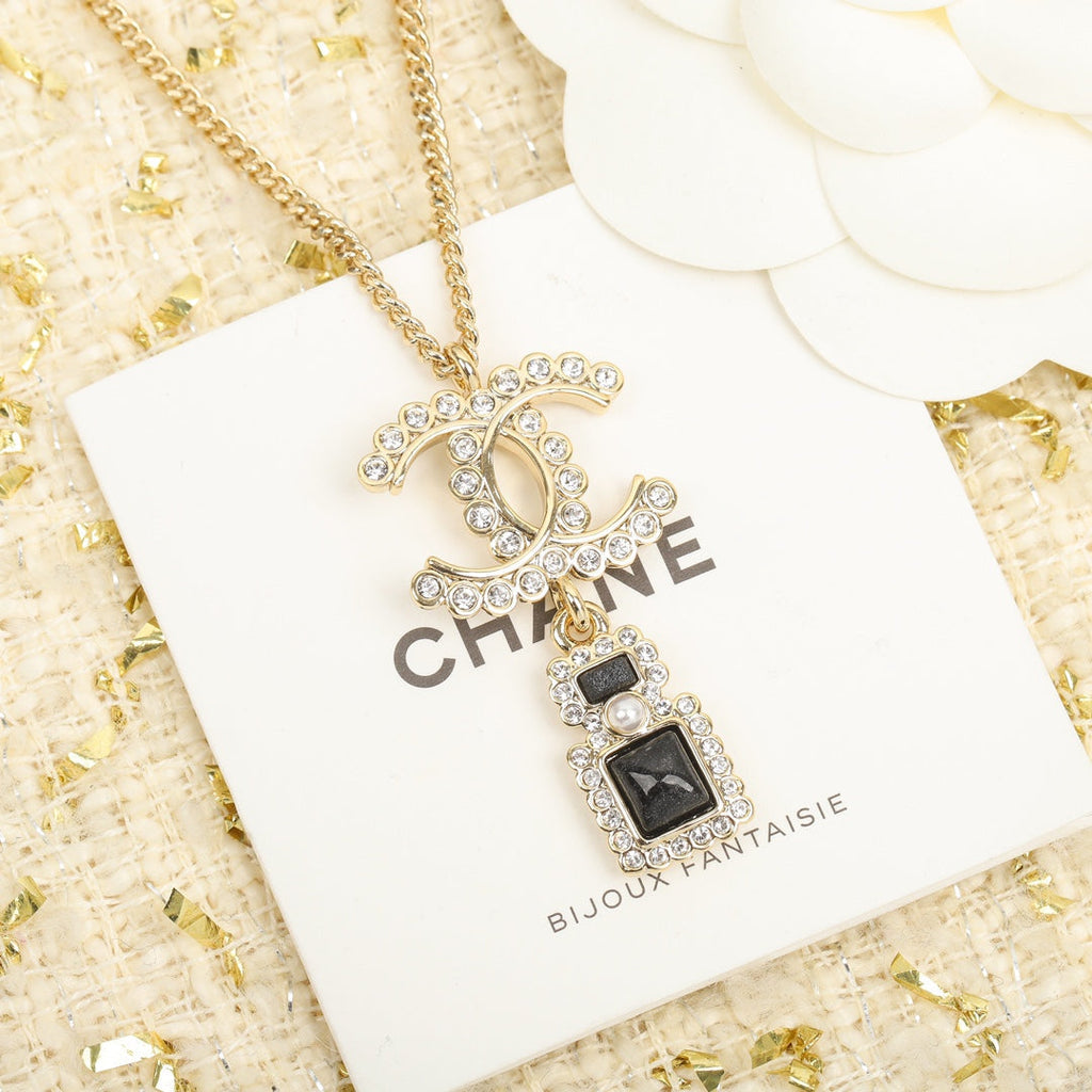 Chanel Perfume Bottle Pendant Gold Necklace
