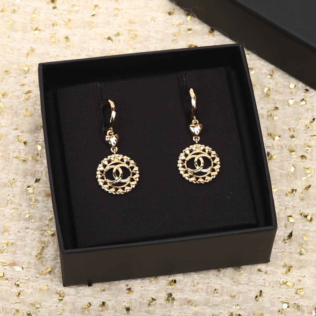 Chanel Double C Multi Heart Gold Drop Earrings