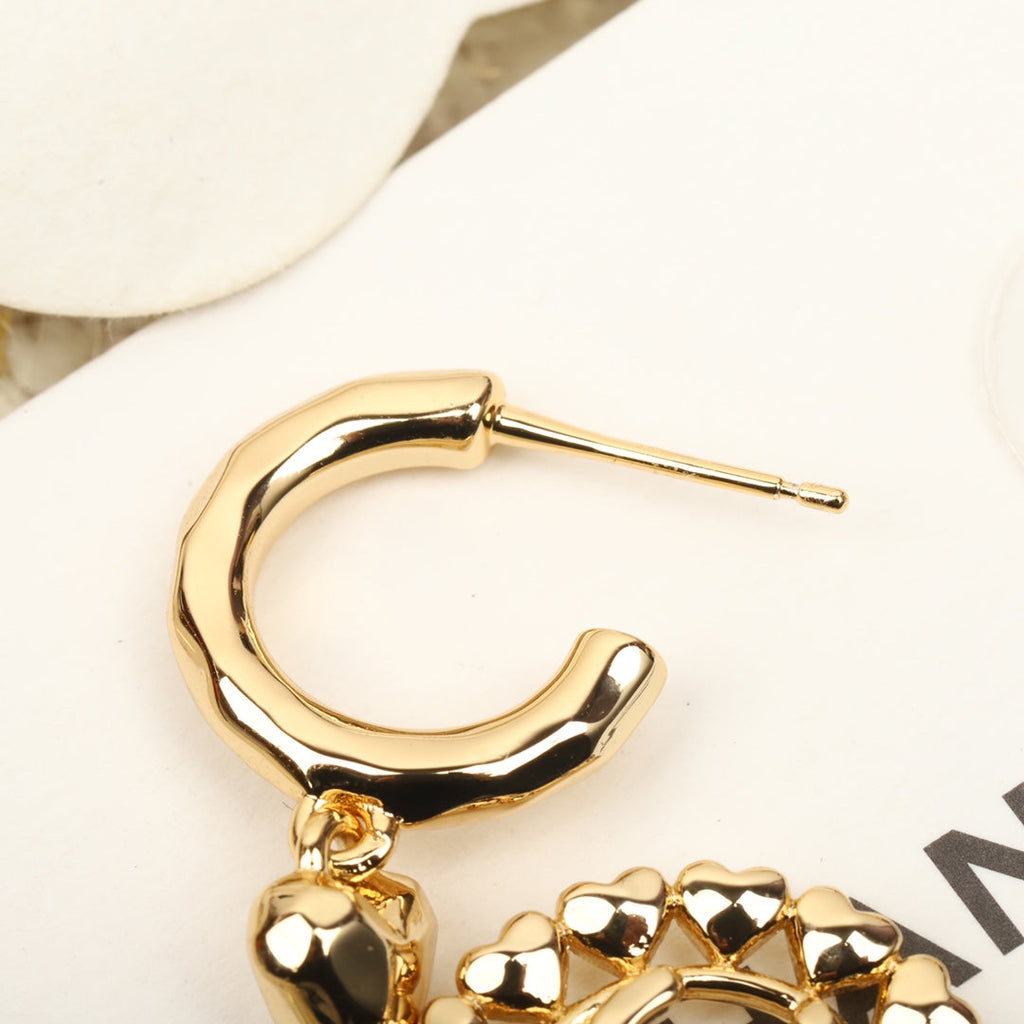 Chanel Double C Multi Heart Gold Drop Earrings