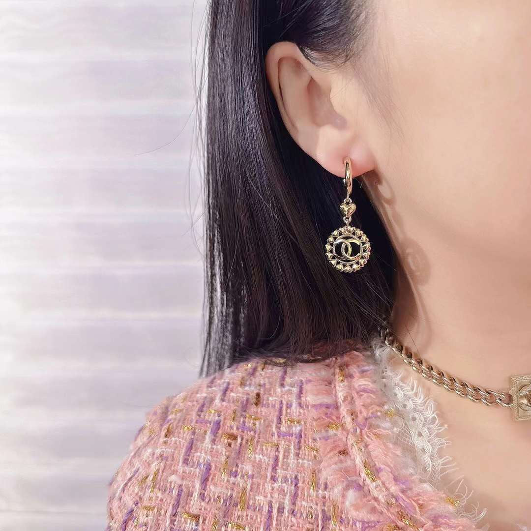 Chanel Double C Multi Heart Gold Drop Earrings