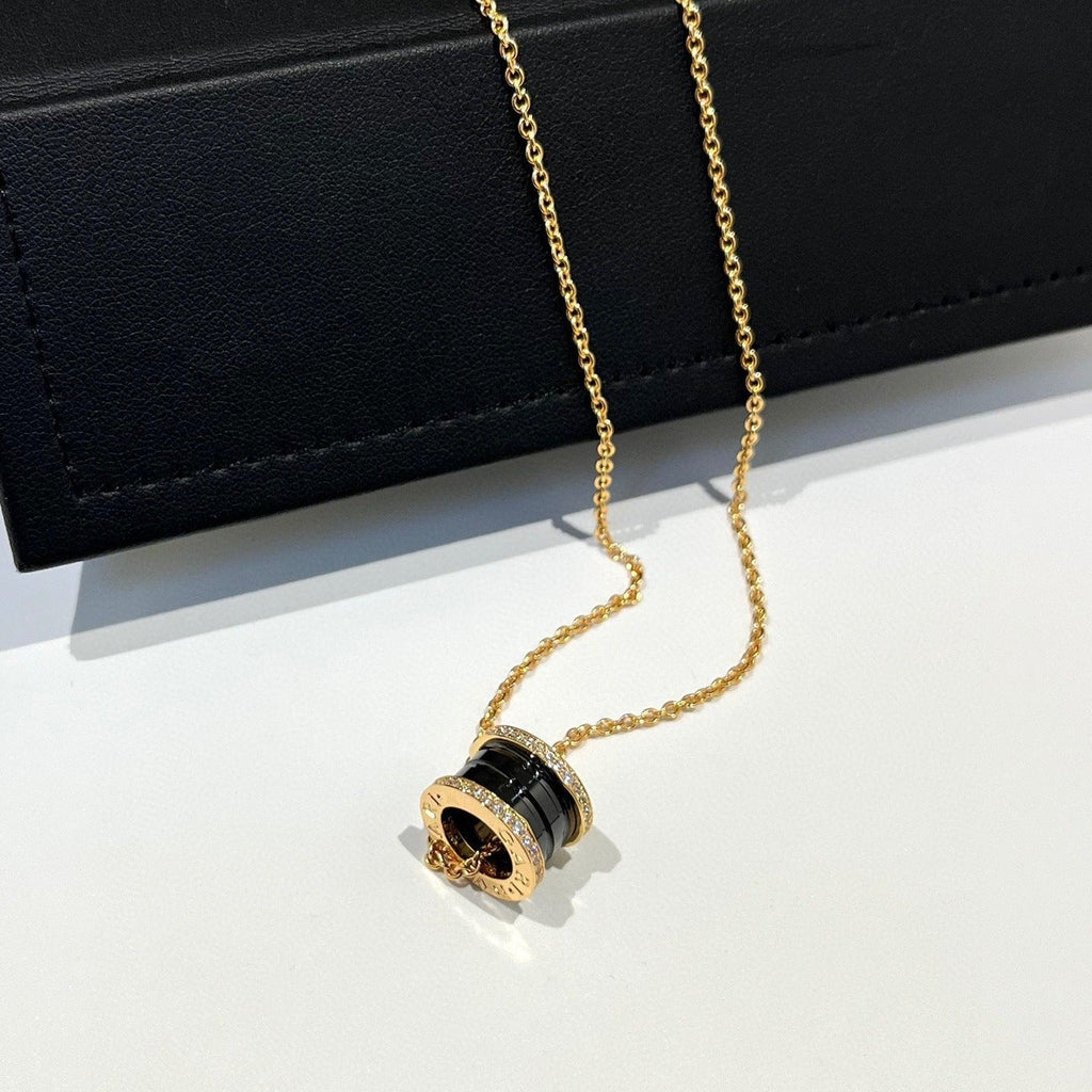 BVLGARI ZERO 1 BLACK CERAMIC DIAMOND PINK GOLD NECKLACE